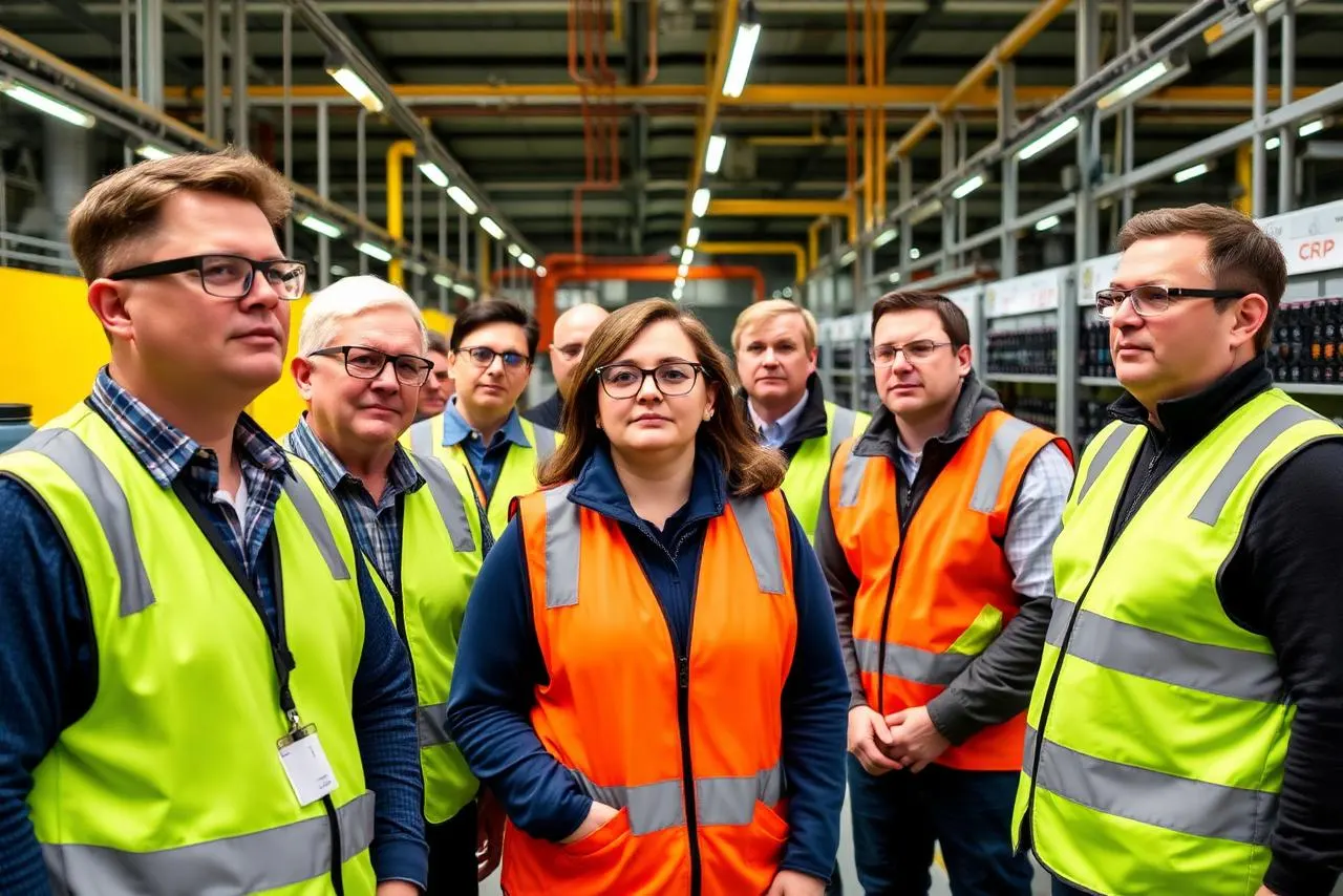 Group on a battery factory tour